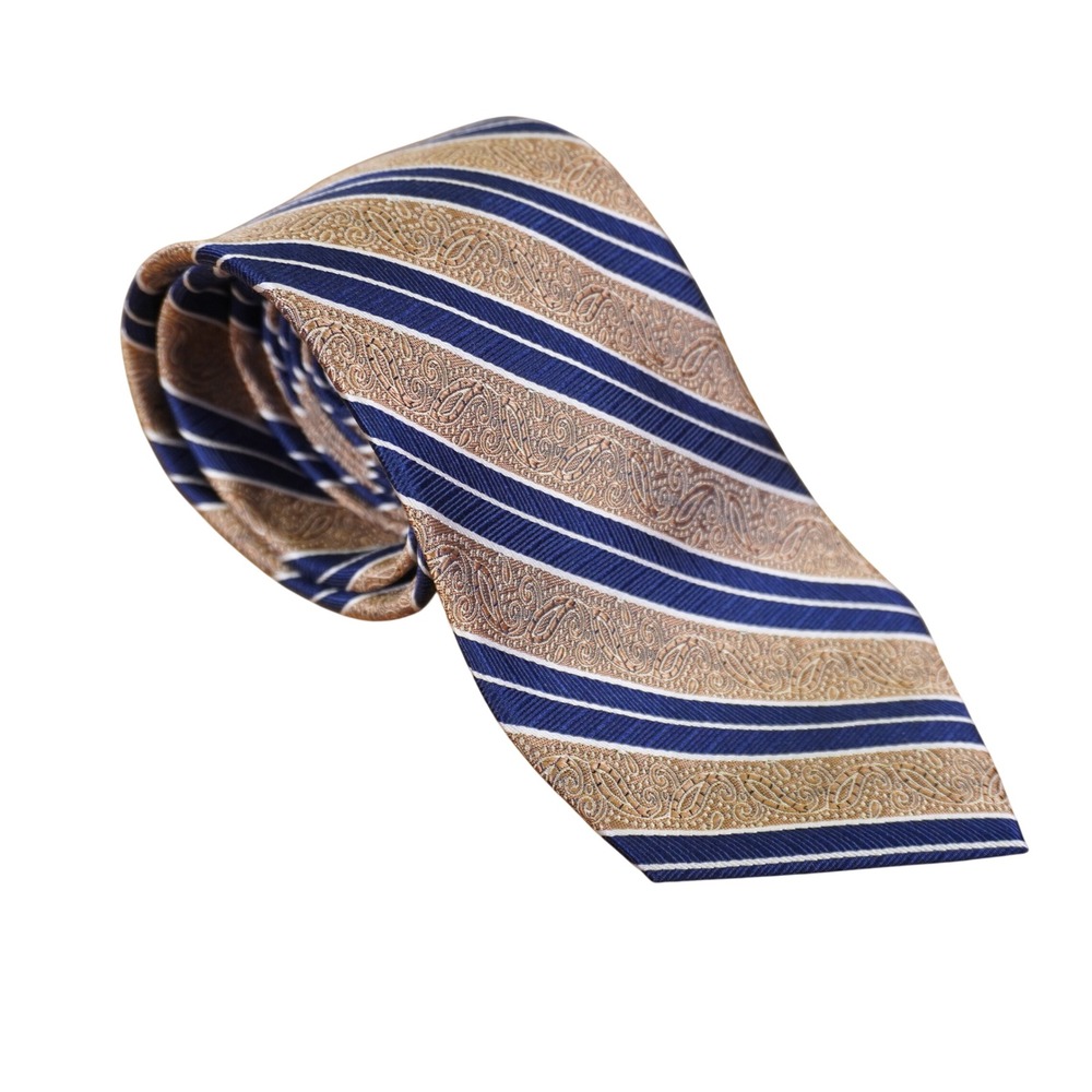 NEW Jos A Bank Tie‎ Long Blue Gold Striped Paisley Silk Reserve Collection